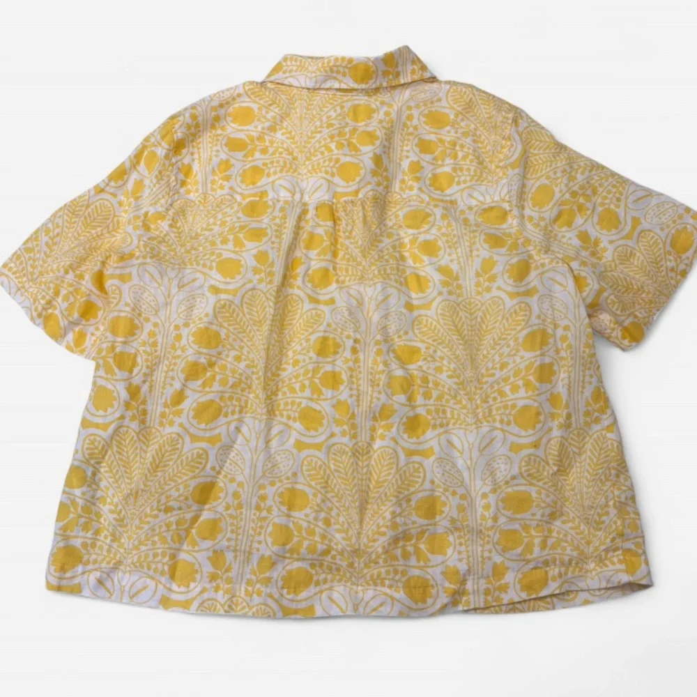Boden Yellow Floral Button Down Shirt Size 10 Like New!! Linen 🤍 - Picture 6 of 7